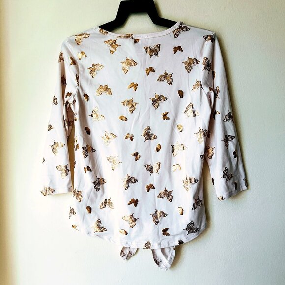 Jenna & Jessie LILY BLEU Big Girls Love Tie Front Gold Butterflies Top in Ivory - Picture 5 of 13